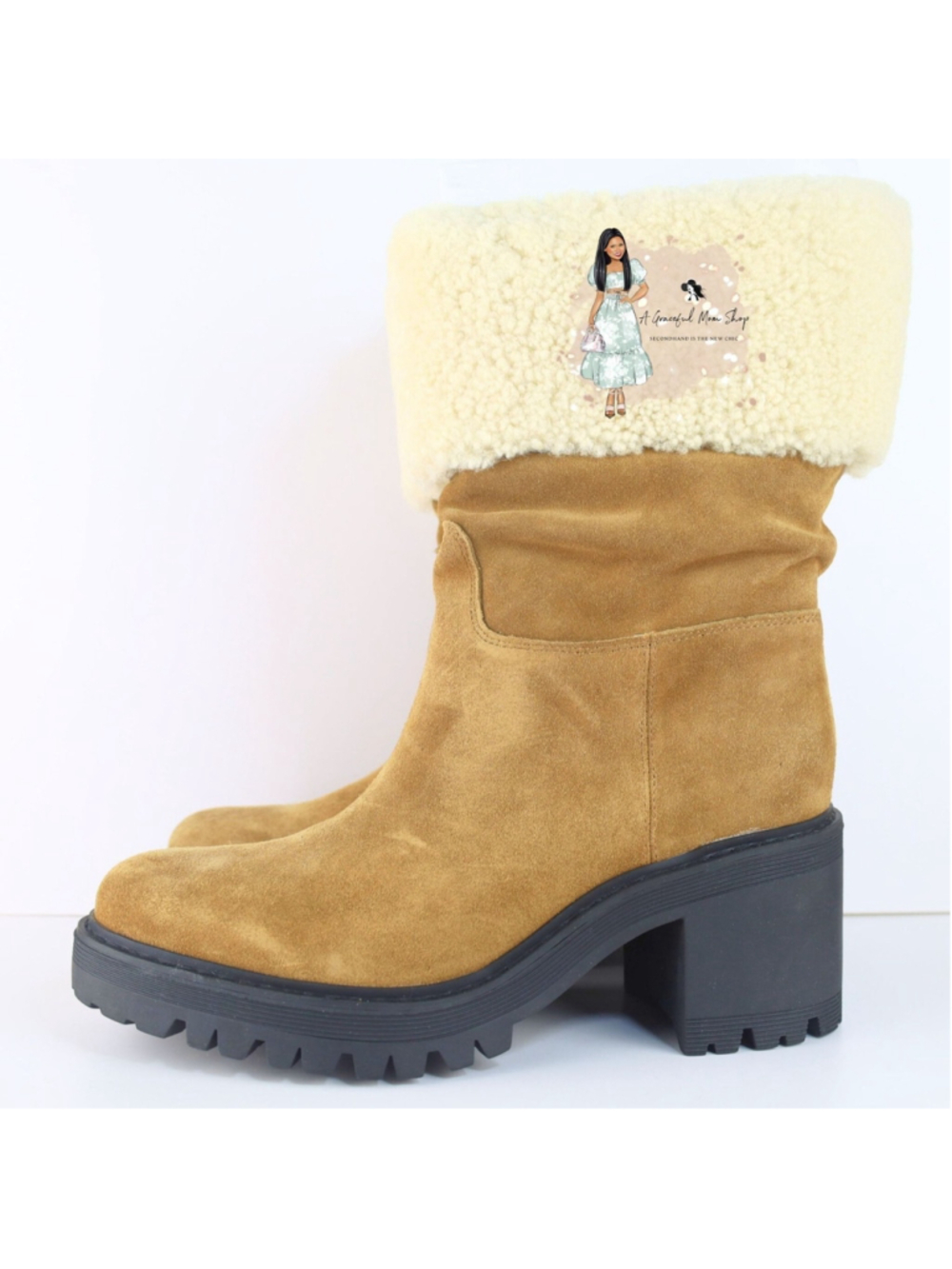 Marc Fisher Willoe Lug Boots Women Tan 10M